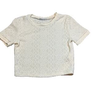 Zara Knit  Ivory Scalloped Neck Top Size M